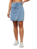 Dolce Crudo Womens Regular High Rise Clean Look Above Knee Stretchable Denim Skirt, Light Blue, M