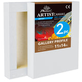 PHOENIX 11x14 Inch 2 Pack Museum Canvas - 2 3/8 Inch Thick Porfile Deep Stretched Canvas for Painting 100% Cotton 11 Oz. Gesso P
