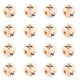KISSITTY 100pcs Letter N Wood Beads for Key Chains Cube Wooden Beads 10mm Large Hole Natural Square Alphabet Wooden Loose Beads