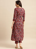Anni Designer Women'S Cotton Blend Printed Straight Kurta With Pant (Win Red_S_Red_Small),Red,S,Cotton Blend,Regular,