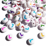 Yiizzxin 200pcs Colorful Acrylic Letter L Beads,4x7mm Round Flat Multicolor Letter L Beads,White Background Mixed Color Alphabet