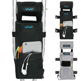 Vive Crutch Bag & Hand Grip Pads - Water-Resistant Pouch with Foam Padding - Tote for Broken Leg Crutches with Storage Pockets -
