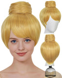 ANOGOL Short Blonde Wig with Bun Women Golden Updo Wigs Gold Cosplay Wig