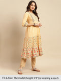 Rangita Beige Cotton Calf Length Embroidered Anarkali Kurti For Women | Kurta For Women_Xl