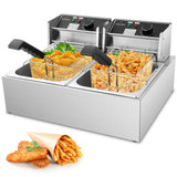 Commercial Deep Fryer - 3400W Electric Deep Fryers with 2x6.35QT Baskets 0.6mm Thickened Stainless Steel Countertop Oil Fryer 20