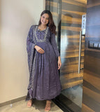 Anni Designer Women'S Rayon Blend Anarkali Embroidered Kurta With Pant & Dupatta (Anandhi Purple_L_Purple_Large),Purple,L,Rayon Blend,Anarkali,