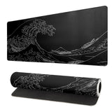 Japanese Sea Wave Large Mouse Pad Abstract Black Mouse Pad 31.5x11.8 Inch Black Kanagawa Texture Non-Slip Rubber Base Large Ocea