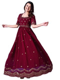 Wedani Maroon Georgette Embroidered Anarkali Gown For Women,MAROON,L