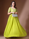 Wedani Georgette Embroidered Long Gown For Women Light Green,LIGHT GREEN,L,Georgette,anarkali,
