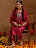 Libas Gerua Womens Yoke Design Silk Blend Straight Kurta With Trousers And Dupatta Pink Xs Gs912
