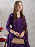 Anni Designer Women'S Rayon Blend Anarkali Embroidered Kurta With Pant & Dupatta (Gsk-Purple-Vks03_M_Purple_Medium),Purple,M,,,