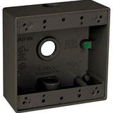 2Gang Weatherproof Box, Three 1/2 in. Outlets, Bronze