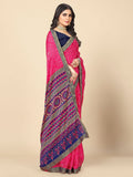 Rangita Women Bandhej Printed Moss Georgette Saree With Blouse Piece - Pink (Size 5.5 Mtr)