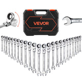 VEVOR 24-piece Ratcheting Wrench Set with 180 Flex Head, Anti-Slip Tooth, Combination Wrench Sets with Organizer Box, Metric 8-1