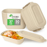 37 Oz Bamboo Disposable Food Containers, 50 Pack - Heavy Duty, Microwavable, Oven Safe - Perfect For Meal Prep, Salads, Lunch, T