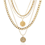 Gold Pirate Necklace for Women Layered Chunky Pirate Costume Jewelry Hip Hop 80s 90s Coin Pendant Necklace Halloween Pirate Cost