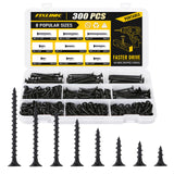 300 PCS Drywall Screws Assortment Kit, FIXLINK Wood Screws Flat Head Coarse Thread Wall Screws Set, Phillips Drive Assorted Scre