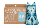 Kiriki Press DIY Embroidery Doll Kit - Beginner to Advanced Skill Levels | Animal Embroidery Kit - Screen Printed Pattern (Wolf)
