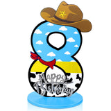 Vercraft Toy Theme 8th Birthday Party Number Centerpiece Cartoon Party Number Sign Blue Sky and White Cloud Cow Birthday Sign fo
