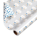 American Greetings 175 sq. ft. Reversible Wrapping Paper for Baby Showers, Birthdays and All Occasions, Clouds and Stars (1 Roll