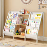 MAHANCRIS Kids Bookshelf and Toy Organizer, 3-Tier Bookcase, Kids Sling Bookshelf, Toddler Toy Storage Organizer for Kids Room,