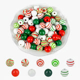 240 Pieces Christmas Wooden Beads Candy Cane Wood Bead Xmas Peppermint Swirl Beads Red Green White16mm Round Craft Bead for Chri