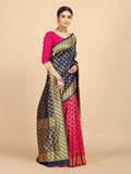 Rangita Women Banarasi Silk Jacquard Saree With Blouse Piece - Navy Blue (Size 5.5 Mtr)