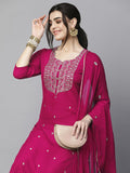 Anni Designer Women'S Cotton Blend Embroidered Straight Kurta With Pant & Dupatta (Kasturi Pink-Al_S_Pink_Small),Pink,S,,,