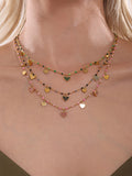 Gold Heart Charm Necklace with Black Zircon 18K Gold-Plated Stainless Steel, Elegant Dainty Jewelry 16.5''+1.9'', 3.9g