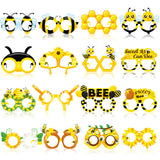 Threan 32 Pieces Bee Party Supplies Bulk Bee Glasses Honeycomb Sunflower Paper Eyeglasses for Summer Flower Birthday Party Baby