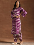 Libas Womens Printed Cotton Straight Kurta With Salwar Purple 2Xl