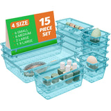 SpaceHacks 15 PCS Plastic Drawer Organizer Set, Drawer Storage Trays