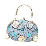 Merishopp Handbag For Women Clutch Flower Embroidery Shoulder Bag Buckle Purse Banquet Blue