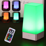 WRalwaysLX LED Square Night Light with Remote Control,Color Changing Table Lamp Battery Operated Lamp for Kids Room, Bedroom,Kit