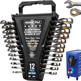 Premium 12-Piece Metric Ratchet Wrenches Set with Magnetic Organizer 8mm-19 mm, 72-Tooth Ratcheting Wrench Set, Cr-V Steel Ratch