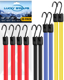 20 Pack Rubber Bungee Cords Heavy Duty Outdoor, 10 15 21 31 Inch Bungee Straps with Upgraded Hooks, Weatherproof Tarp Straps wit