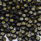XIENBAOFU 100PCS Letter Beads 4X7mm Acrylic Alphabet Beads Gold Black Vowel Letter U Flat Round for Jewelry Making Bracelet Neck
