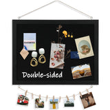 DOLLAR BOSS Black Cork Board with Linen Double-Sided 16X 12, Black Cork Boards for Walls, Wood Frame Bulletin Board Hanging