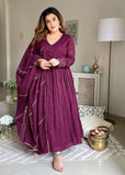 Anni Designer Women'S Rayon Viscose Yoke Anarkali Kurta With Pant & Dupatta (Suruchi Wine_Xxl_Wine_Xx-Large),Wine,2XL,Rayon,Anarkali,