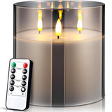 Retisee 1 Pcs 6'' x 6'' Extra Large Flameless Candles, 3 Wick Glass Large Candles with Remote Control and Timer Function, Real W