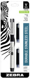 Zebra Pen V-301 Fountain Pen, Stainless-Steel Barrel, Fine Point, 0.7mm, Black Ink, 1-Pack with Refill (48111)