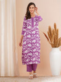 Anni Designer Women'S Rayon Blend Printed Straight Kurta With Pant (Pustak Begani-Vks01_L_Begani_Large),Begani,L,,,