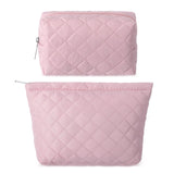 Huhumy 2 Pcs Pencil Case Quilted Makeup Bag Aesthetic Cosmetic Pouch for Women Puffer Travel Toiletry Bag Set Cotton Small Purse