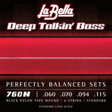 La Bella 760N Deep Talkin' Bass Black Nylon Tape, 4-String Standard Bass Guitar Strings 60-115