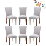 Parsons Dining Chairs Set of 6, Upholstered Nailhead Dining Room Kitchen Side Chair with Thick Cushions and Wood Legs, Light Gre
