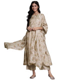 Gosriki Women'S Cotton Blend Floral Printed Anarkali Kurta With Palazzos & With Dupatta (Emozi Beige_S-Gs_Beige_Small),Beige,,B0BMVZ5HGX