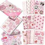Kaciola 12PCS Inserts Cardstock for E-Reader Clear Case with 50PCS Scrapbook Stickers for Insert, 6.9x4.8 Pink Bow Theme Back Co