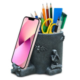 Skull Decor Pen Holder with Phone Stand Gothic Desk Accessories Black Skeleton Pencil Storage Organizers Goth Offices Supplies H