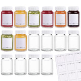 Glxgow 16 Pack 2 oz Glass Shot Bottles with White Caps & Labels, Wide Mouth 60 ml Clear Little Glass Jars for Ginger, Leakproof