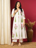 Anni Designer Women'S Rayon Viscose A-Line Printed Kurta With Pant (Pnil White-Vks01_Xxl_White_Xx-Large),White,2XL,,,